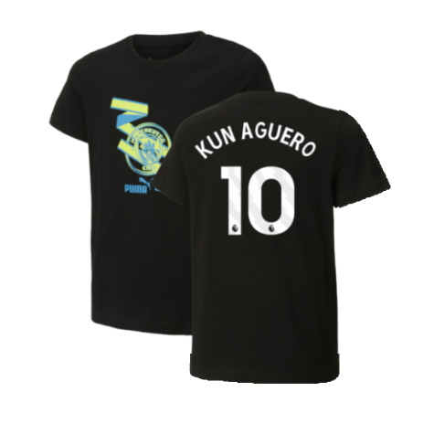 2024-2025 Man City ftblCulture Tee (Black) - Kids (Kun Aguero 10)