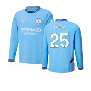 2024-2025 Man City Home Long Sleeve Shirt (Kids) (Akanji 25)