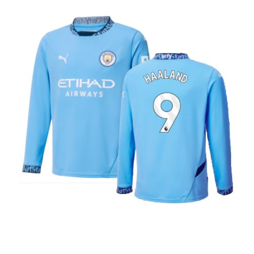 2024-2025 Man City Home Long Sleeve Shirt (Kids) (Haaland 9)