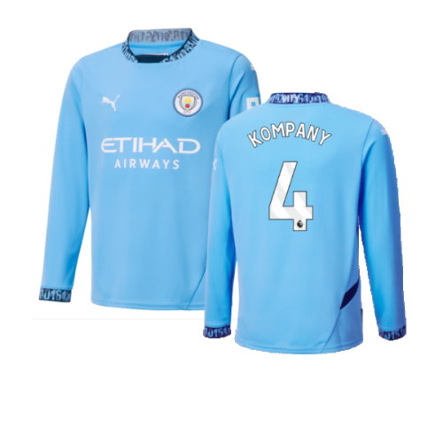 2024-2025 Man City Home Long Sleeve Shirt (Kids) (Kompany 4)