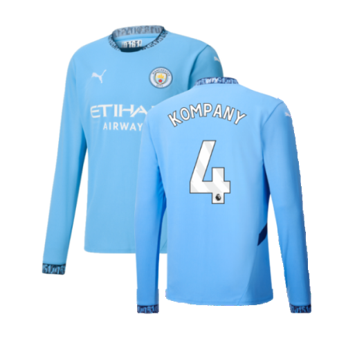 2024-2025 Man City Home Long Sleeve Shirt (Kompany 4)