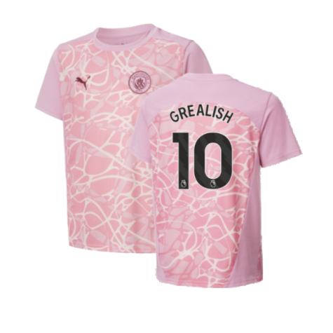 2024-2025 Man City Pre-Match Shirt (Pink Icing) - Kids (Grealish 10)