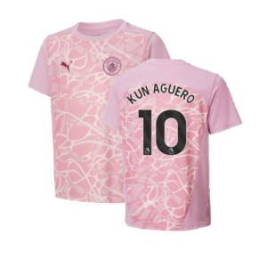 2024-2025 Man City Pre-Match Shirt (Pink Icing) - Kids (Kun Aguero 10)