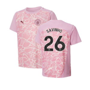 2024-2025 Man City Pre-Match Shirt (Pink Icing) - Kids (Savinho 26)