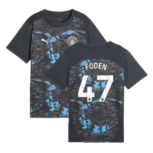 2024-2025 Man City Prematch SS Jersey (Strong Gray) - Kids (Foden 47)