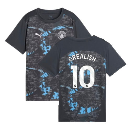 2024-2025 Man City Prematch SS Jersey (Strong Gray) - Kids (Grealish 10)