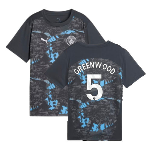 2024-2025 Man City Prematch SS Jersey (Strong Gray) - Kids (Greenwood 5)