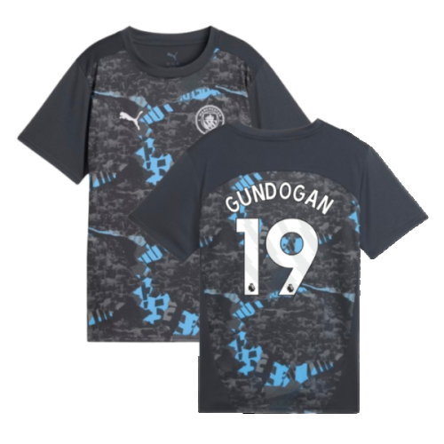 2024-2025 Man City Prematch SS Jersey (Strong Gray) - Kids (Gundogan 19)