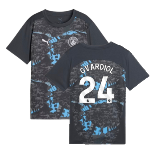 2024-2025 Man City Prematch SS Jersey (Strong Gray) - Kids (Gvardiol 24)