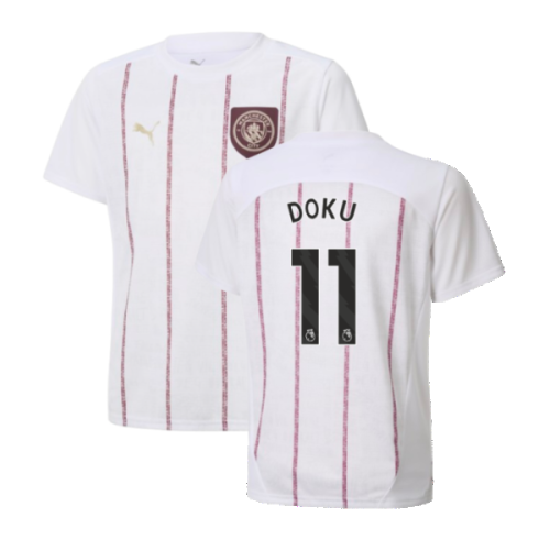 2024-2025 Man City Prematch SS Jersey (White) - Kids (Doku 11)