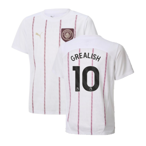 2024-2025 Man City Prematch SS Jersey (White) - Kids (Grealish 10)