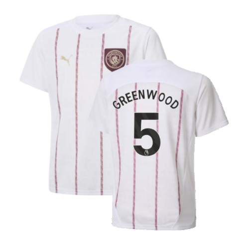 2024-2025 Man City Prematch SS Jersey (White) - Kids (Greenwood 5)