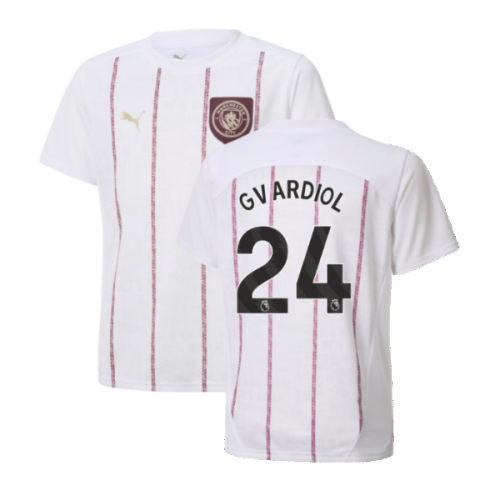 2024-2025 Man City Prematch SS Jersey (White) - Kids (Gvardiol 24)