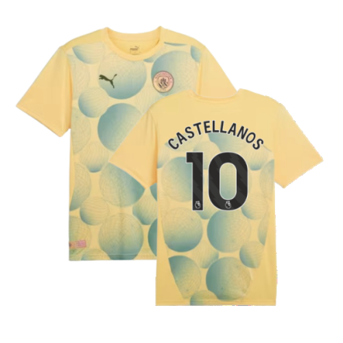 2024-2025 Man City Prematch SS Shirt (Flaxen) - Kids (Castellanos 10)