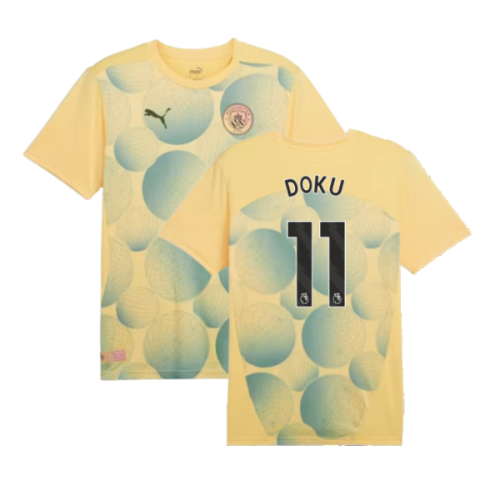 2024-2025 Man City Prematch SS Shirt (Flaxen) - Kids (Doku 11)