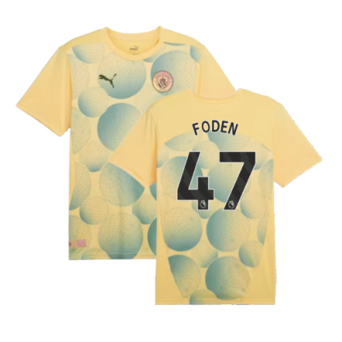 2024-2025 Man City Prematch SS Shirt (Flaxen) - Kids (Foden 47)