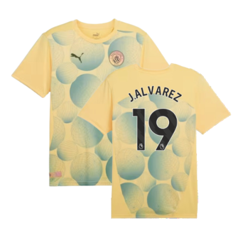 2024-2025 Man City Prematch SS Shirt (Flaxen) - Kids (J.Alvarez 19)