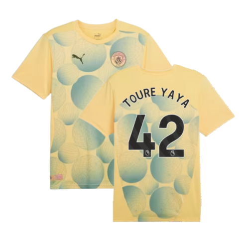 2024-2025 Man City Prematch SS Shirt (Flaxen) - Kids (Toure Yaya 42)