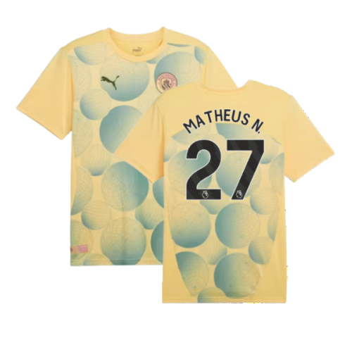 2024-2025 Man City Prematch SS Shirt (Flaxen) (Matheus N. 27)