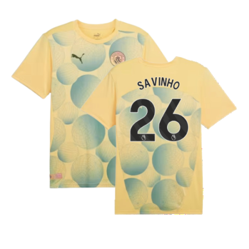 2024-2025 Man City Prematch SS Shirt (Flaxen) (Savinho 26)