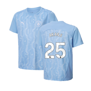 2024-2025 Man City Prematch SS Shirt (Light Blue) - Kids (Akanji 25)