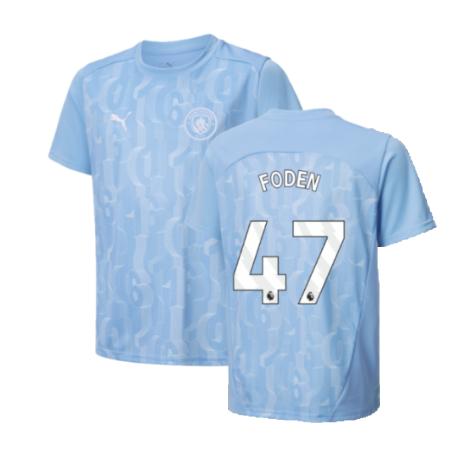 2024-2025 Man City Prematch SS Shirt (Light Blue) - Kids (Foden 47)