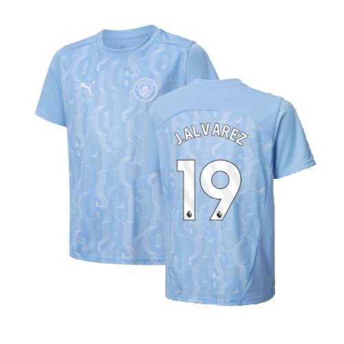 2024-2025 Man City Prematch SS Shirt (Light Blue) - Kids (J.Alvarez 19)