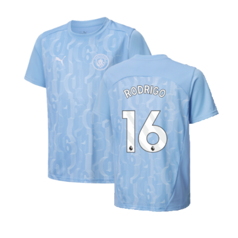 2024-2025 Man City Prematch SS Shirt (Light Blue) - Kids (Rodrigo 16)