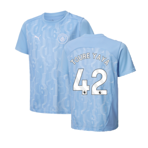 2024-2025 Man City Prematch SS Shirt (Light Blue) - Kids (Toure Yaya 42)