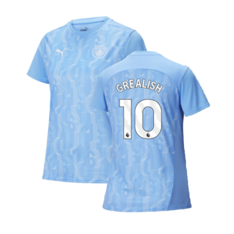 2024-2025 Man City Prematch SS Shirt (Light Blue) - Womens (Grealish 10)