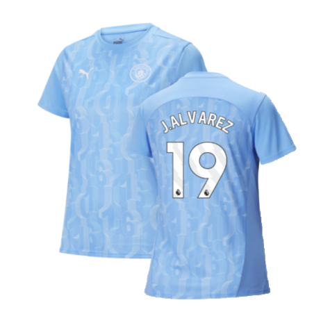 2024-2025 Man City Prematch SS Shirt (Light Blue) - Womens (J.Alvarez 19)