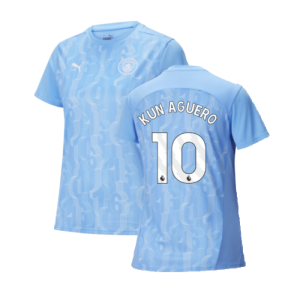 2024-2025 Man City Prematch SS Shirt (Light Blue) - Womens (Kun Aguero 10)