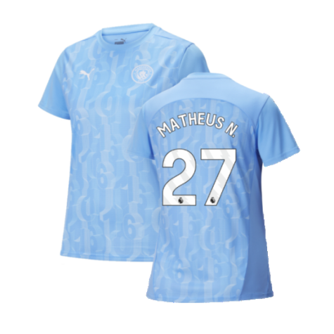 2024-2025 Man City Prematch SS Shirt (Light Blue) - Womens (Matheus N. 27)