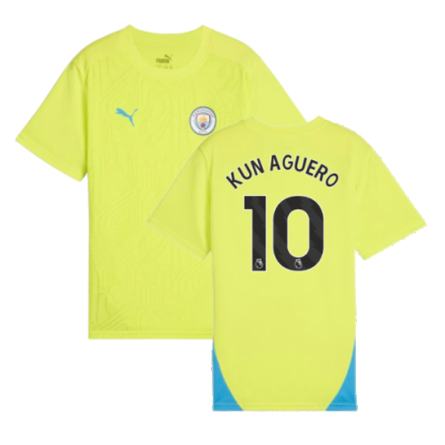 2024-2025 Man City Training Shirt (Yellow Glow) - Kids (Kun Aguero 10)