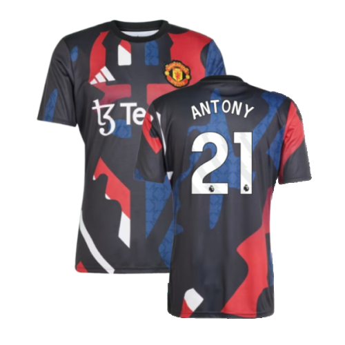 2024-2025 Man Utd Pre-Match Jersey (Black) (Antony 21)