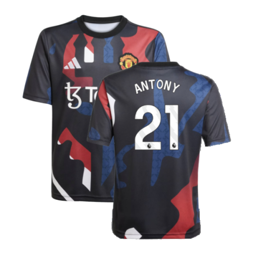 2024-2025 Man Utd Pre-Match Jersey (Black) - Kids (Antony 21)