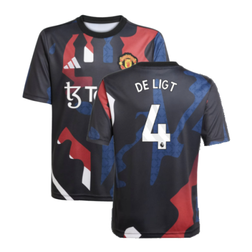 2024-2025 Man Utd Pre-Match Jersey (Black) - Kids (De Ligt 4)