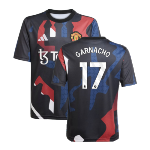 2024-2025 Man Utd Pre-Match Jersey (Black) - Kids (Garnacho 17)