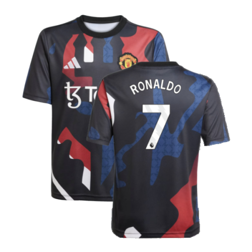 2024-2025 Man Utd Pre-Match Jersey (Black) - Kids (Ronaldo 7)