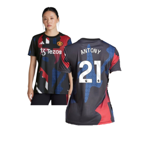 2024-2025 Man Utd Pre-Match Shirt (Black) - Womens (Antony 21)