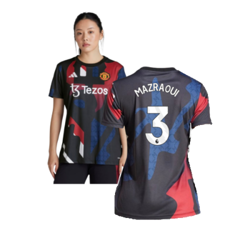 2024-2025 Man Utd Pre-Match Shirt (Black) - Womens (Mazraoui 3)