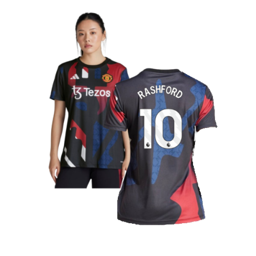 2024-2025 Man Utd Pre-Match Shirt (Black) - Womens (Rashford 10)