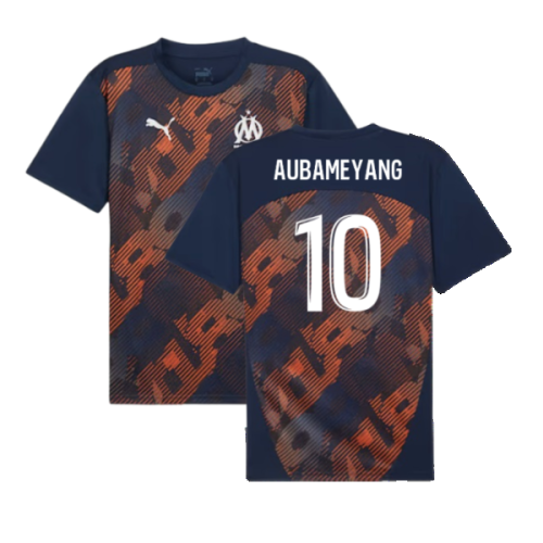 2024-2025 Marseille Pre-Match Shirt (Club Navy) (Aubameyang 10)