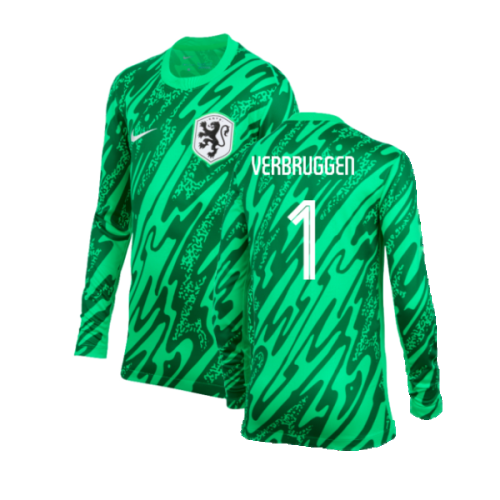 2024-2025 Netherlands Home Goalkeeper Shirt (Green) - Kids (Verbruggen 1)