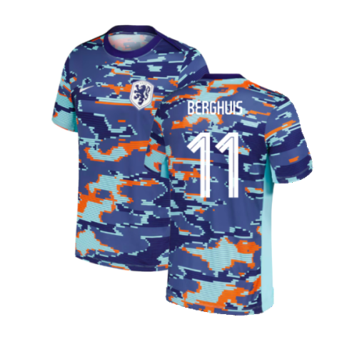 2024-2025 Netherlands Pre-Match Training Shirt (Blue) - Kids (Berghuis 11)