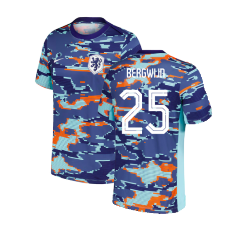 2024-2025 Netherlands Pre-Match Training Shirt (Blue) - Kids (Bergwijn 25)