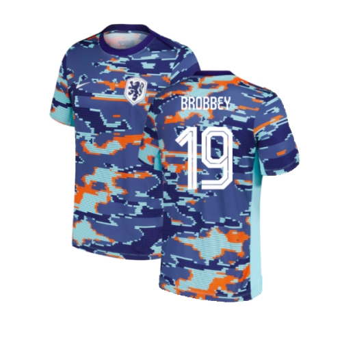 2024-2025 Netherlands Pre-Match Training Shirt (Blue) - Kids (Brobbey 19)