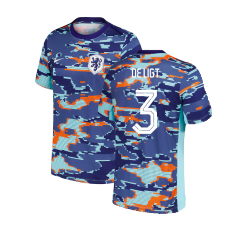 2024-2025 Netherlands Pre-Match Training Shirt (Blue) - Kids (De Ligt 3)