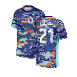 2024-2025 Netherlands Pre-Match Training Shirt (Blue) - Kids (F.De Jong 21)