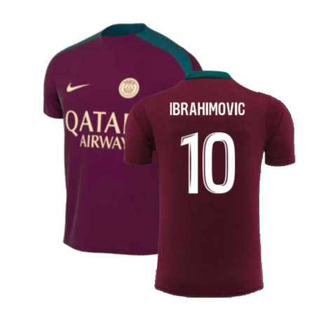 2024-2025 PSG Strike Dri-Fit Training Shirt (Bordeaux) - Kids (Ibrahimovic 10)